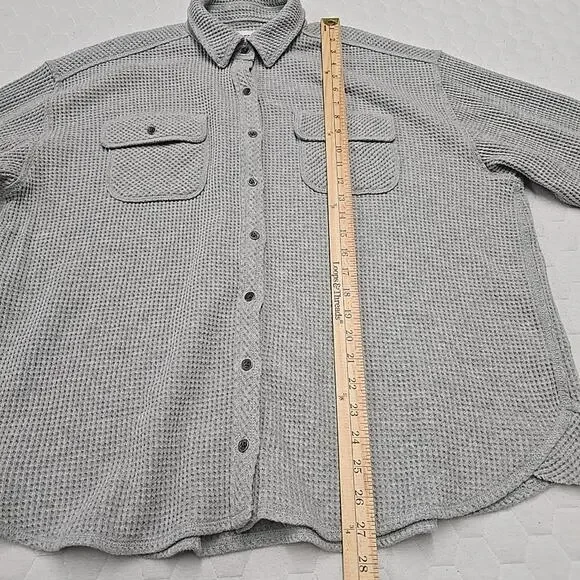 Aerie Womens Lumber Jane Waffle Shirt Shacket S Button Down Oversized Gray Cozy - Picture 5 of 7